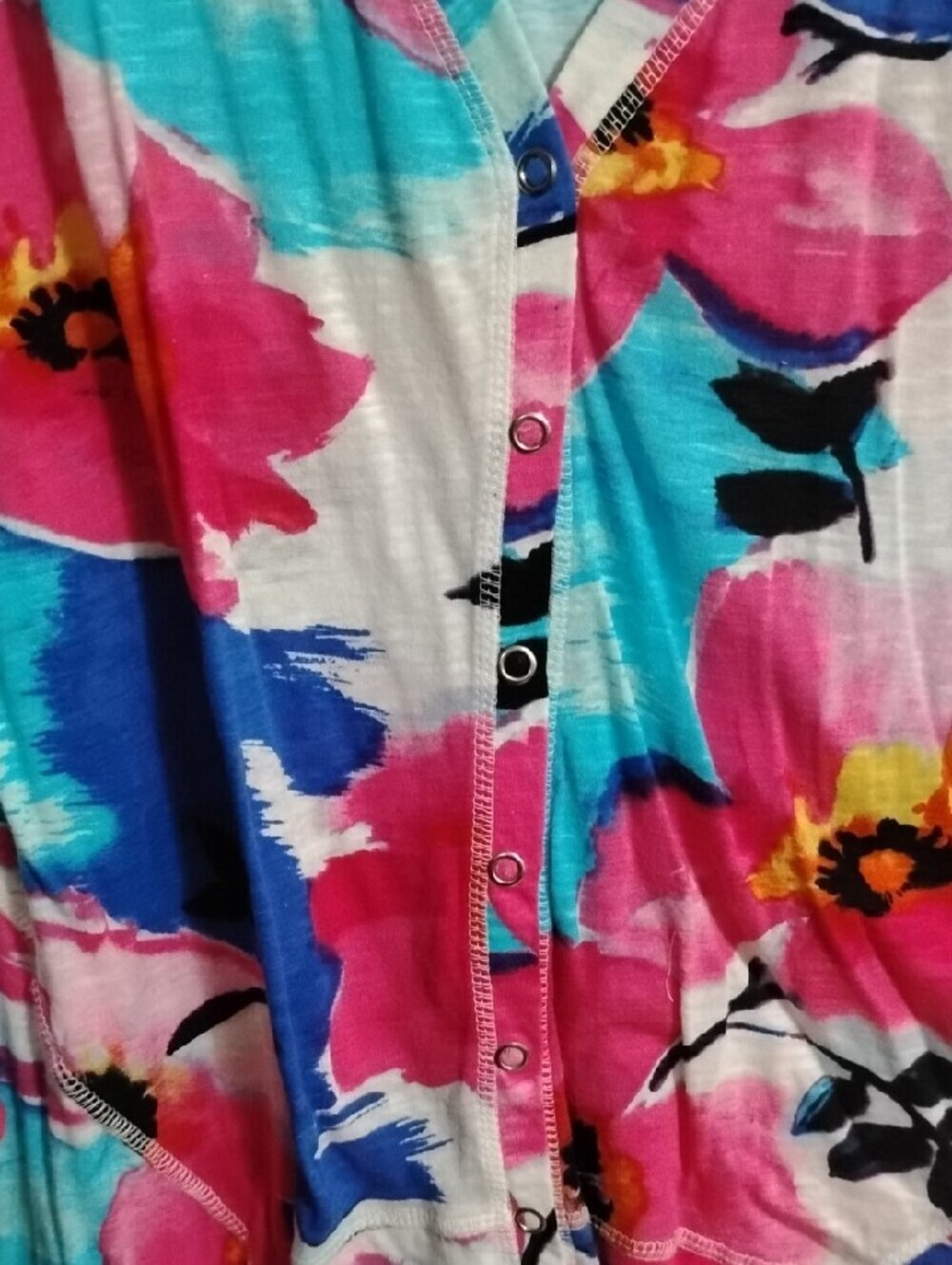Tion Design Floral V-Neck Cardigan in Pink, Blue, Turquoise, Yellow - Picture 2 of 4
